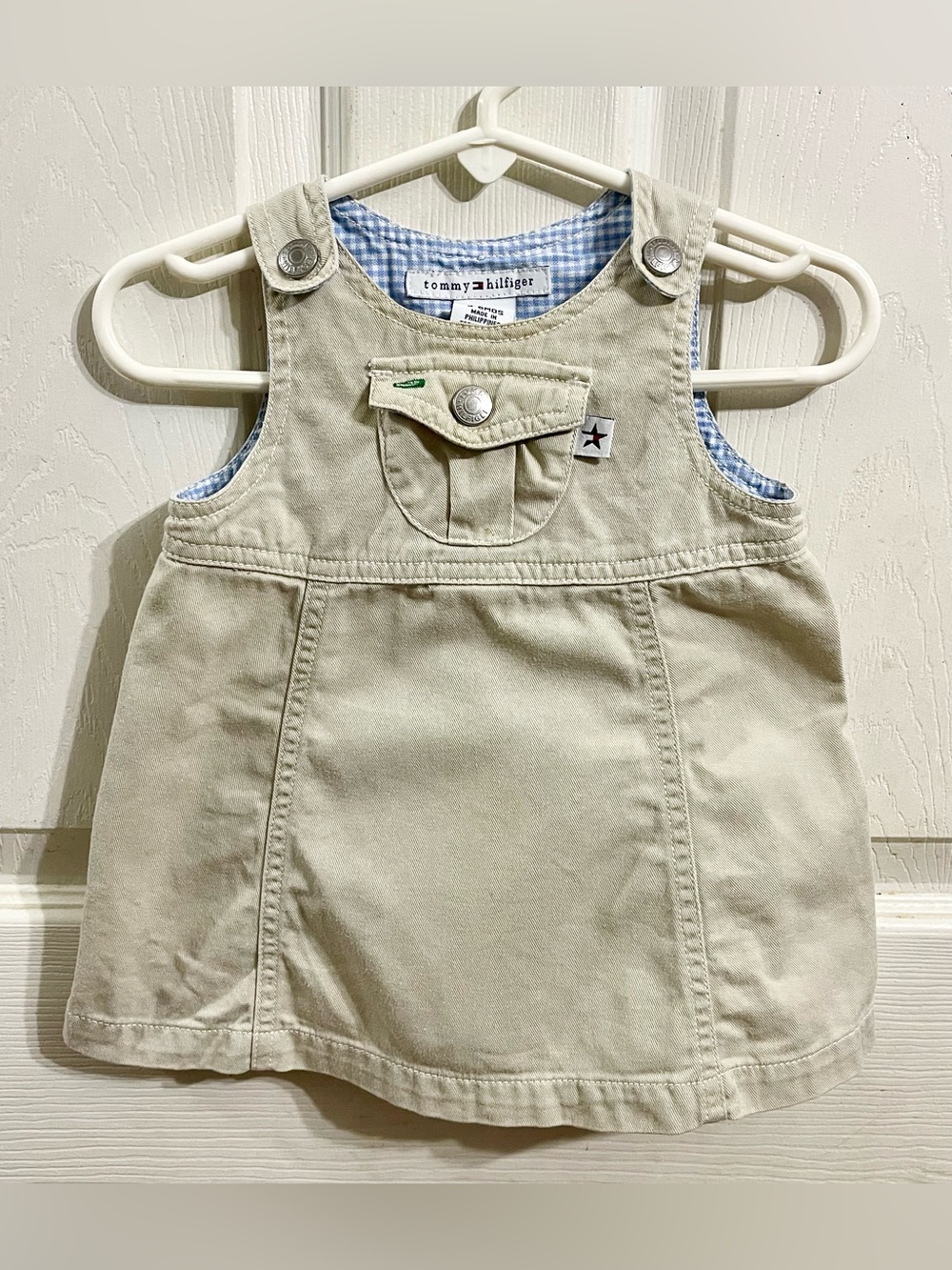 Vintage 1999 Tommy Hilfiger Baby Khaki Jumper Dress 3-6M Flag Logo